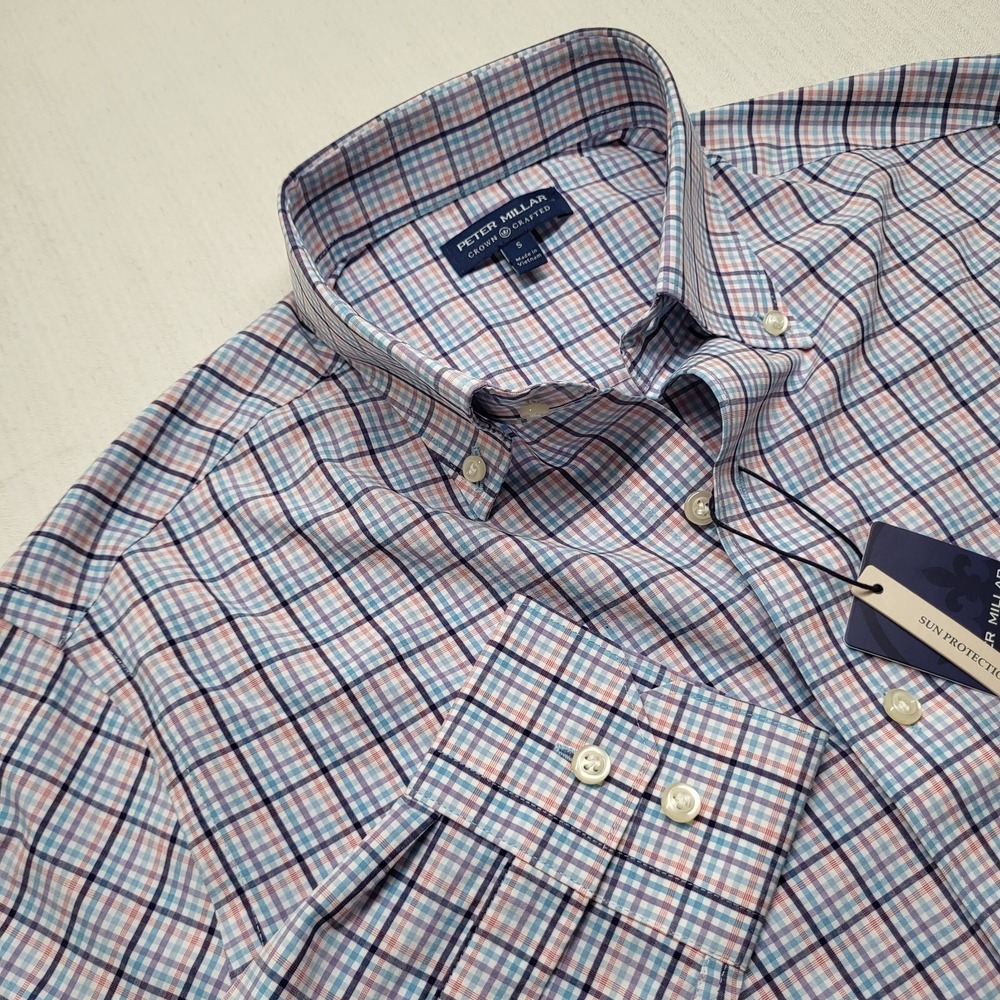 Peter Millar Shirt Crown Crafted Button Down Mens Small Long Sleeve Blue Check